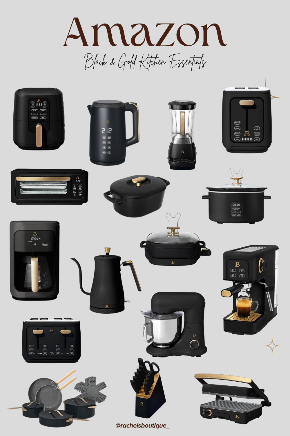 Black Gold Kitchen Appliance Set for Modern Cooking