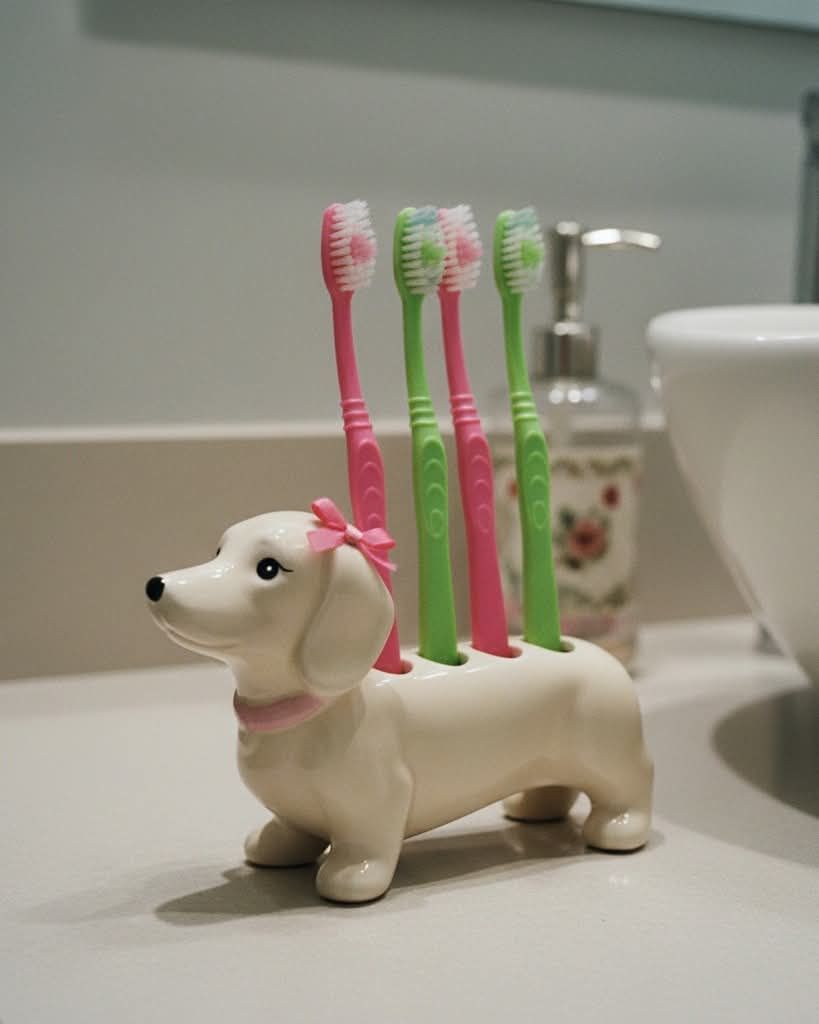 Dog Toothbrush Holder, Dachshund Bank, Dachshund Bathroom Decor, Dog Bathroom Decor, Dachshund Decor, Sculpture Argile