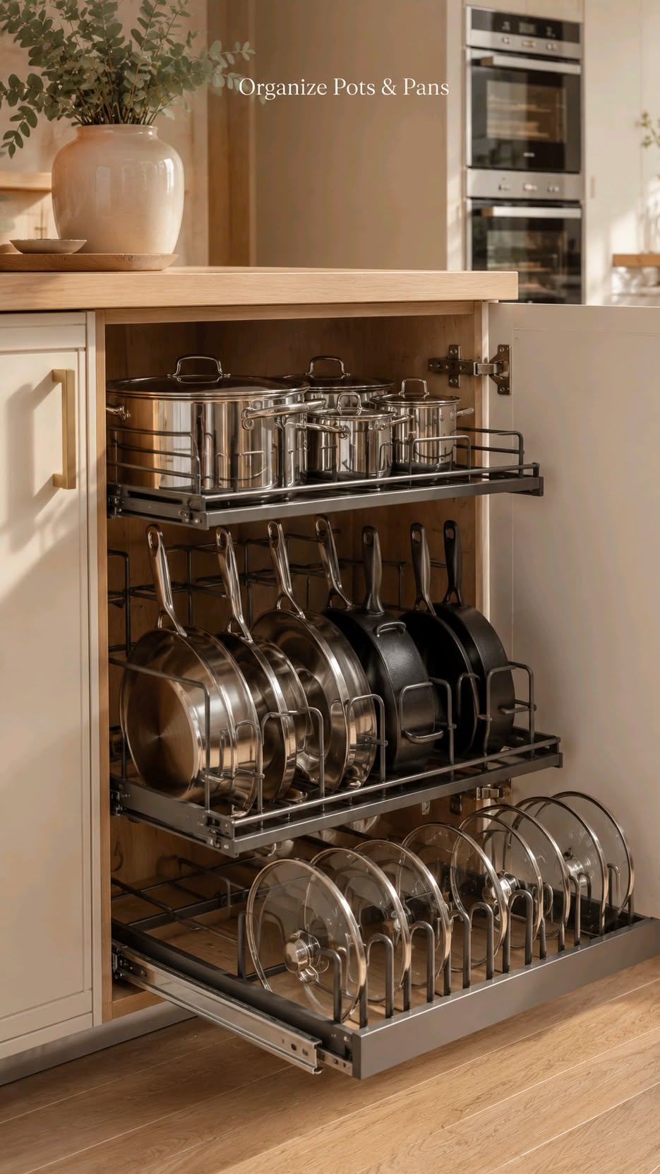 Pull-Out Pots and Pans Cabinet Organizer for Kitchen Cabinets