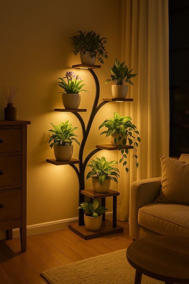 Plant Stand For Living Room, Corner Stand Decor, Diy Plant Stand Ideas Indoor, Wall Plant Stands Indoor, Living Room With Plant Stands