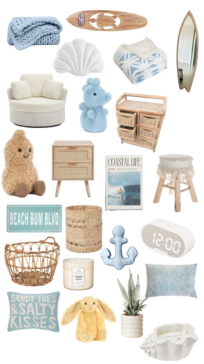 Coastal Bed Decor, Beach Themed Bed, Aesthetic Room Beach, Summer Bed Inspo, Cute Room Ideas Beachy, Cute Ocean Themed Bedrooms, Ocean Bedroom Inspo
