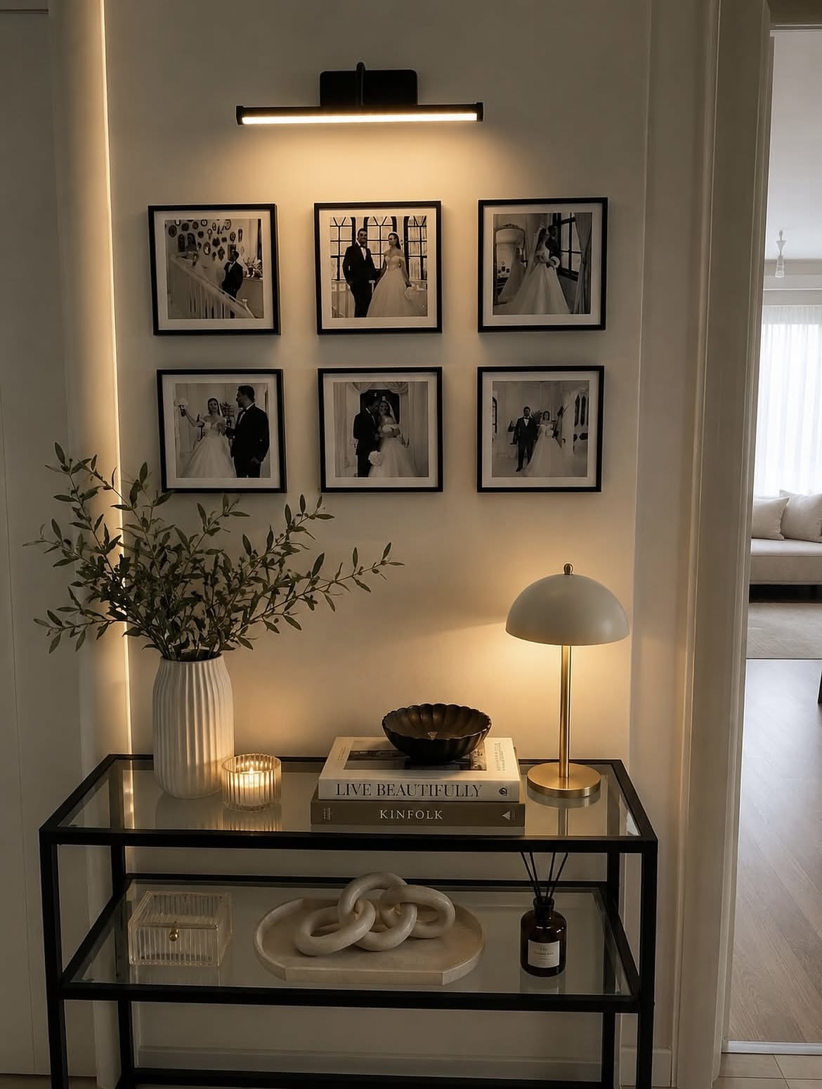 Console Table Decor with Wall Art and Lamp