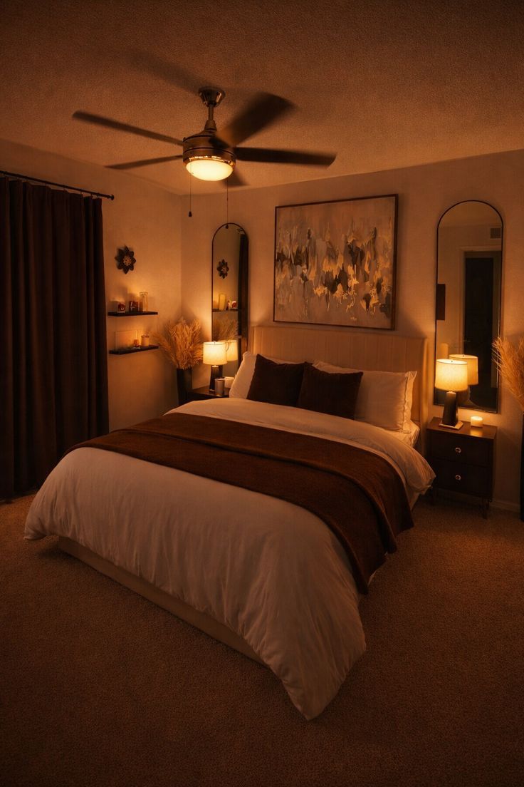 Bedroom Wall Mirror with Coordinated Table Lamps