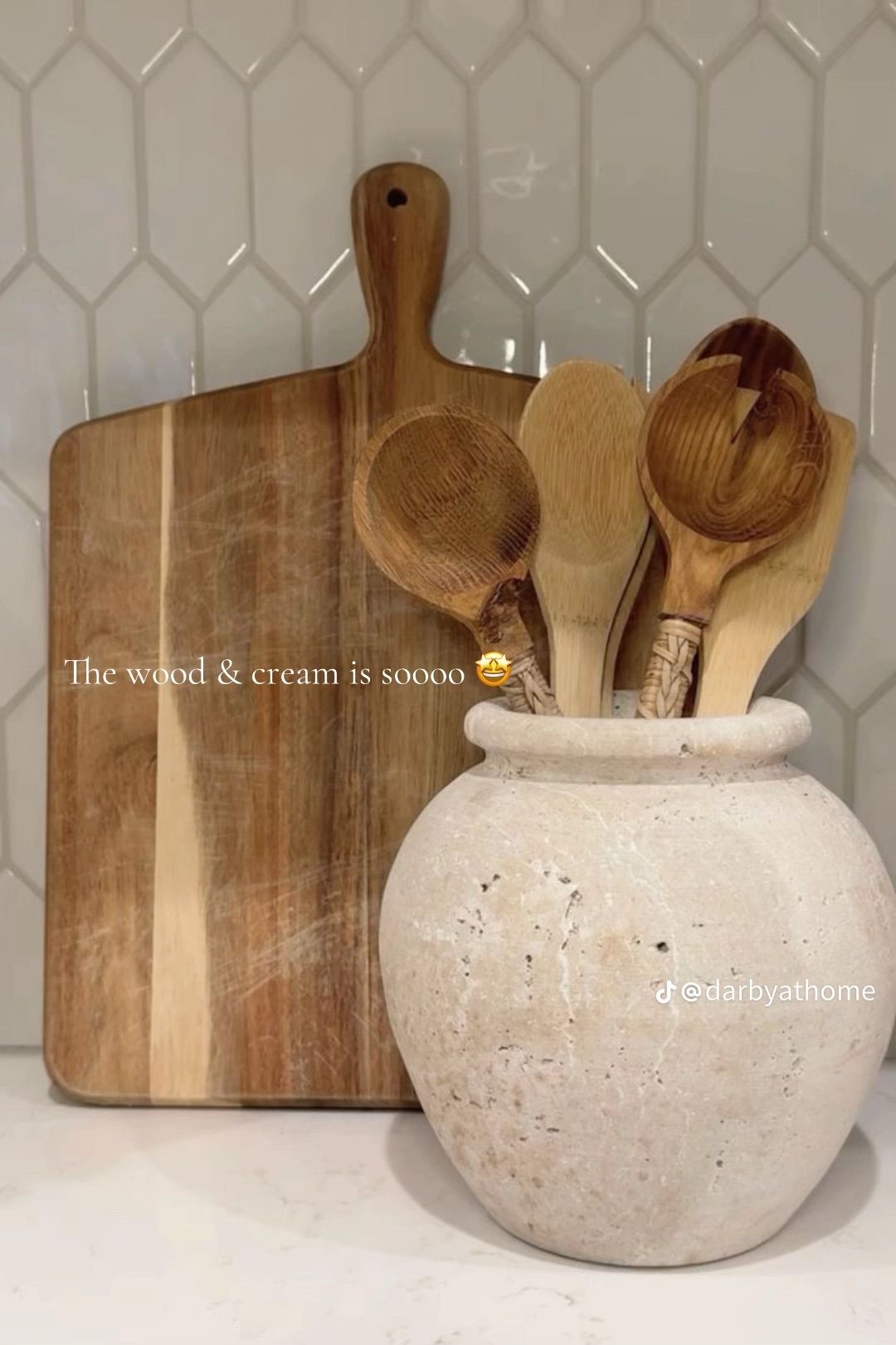 Wooden Kitchen Utensils in a White Countertop Vase