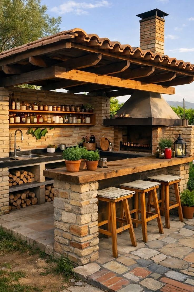 Outdoor Brick Stove And Grill, Outside Kitchen Designs, Outdoor Kitchen Barbeque, Grill Space Ideas Patio