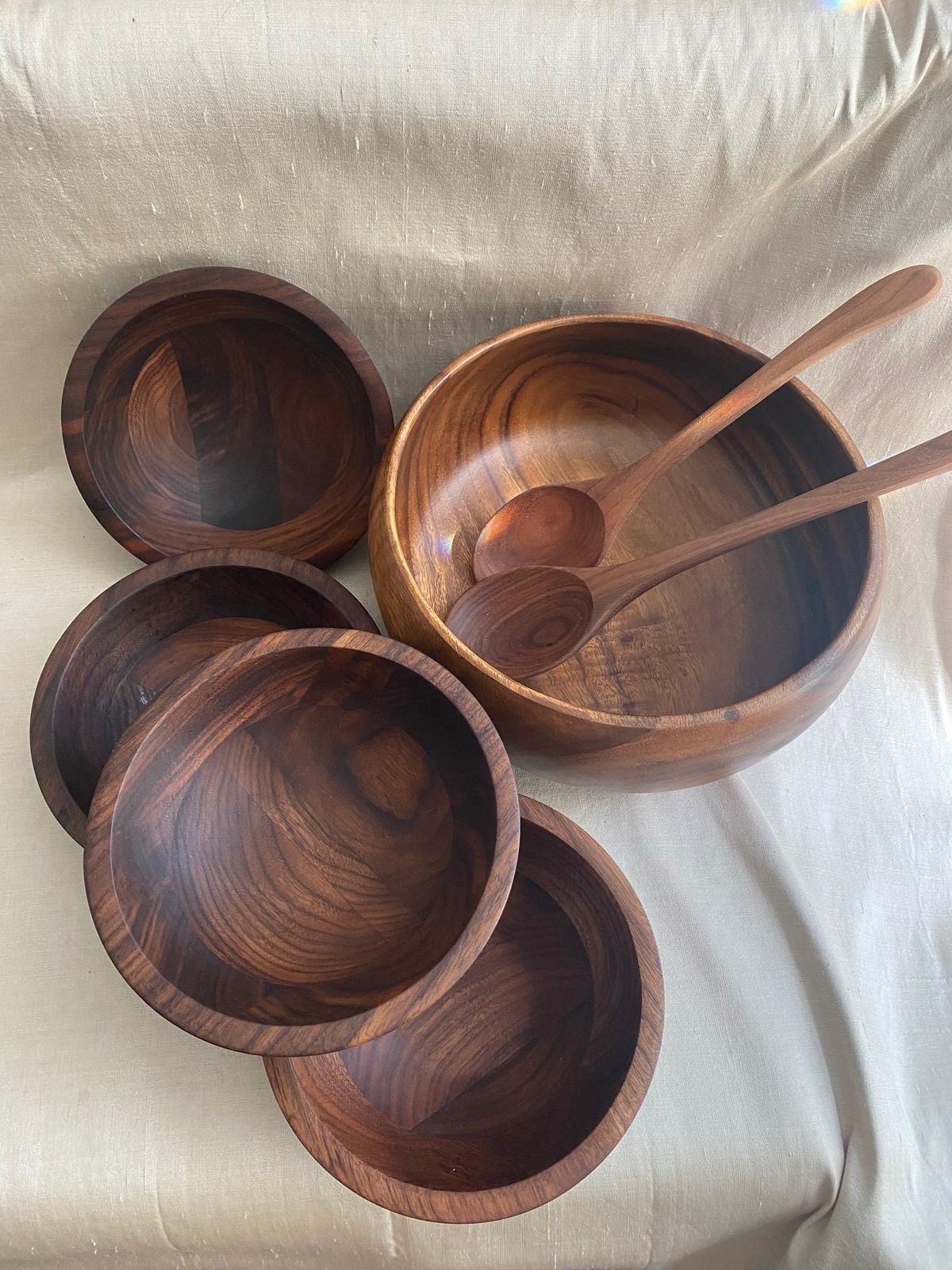 Wooden Bowl Set with Spoons for Kitchen and Dining