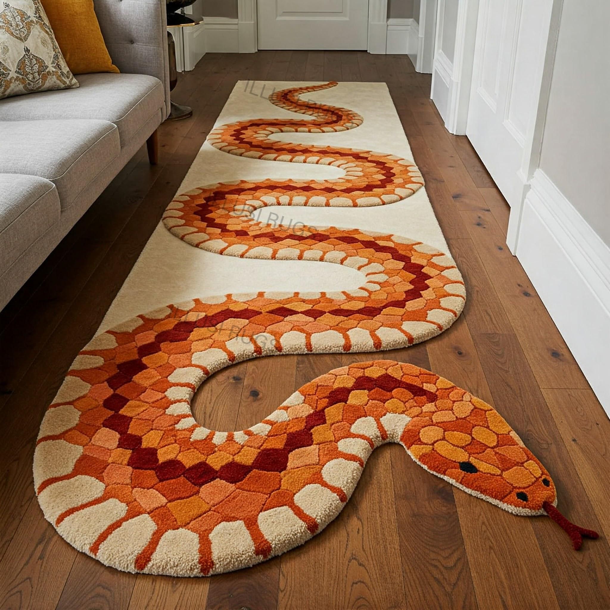 3X9FT Hand-Tufted Snake Rug 3X12FT – Bold Serpent Runner for Hallways | Cozy Animal Carpet Decor | Eye-Catching Reptile-Inspired Floor Art