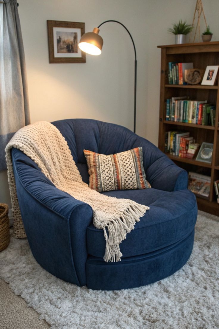 Extra Large Reading Chair, Side Chair For Bedroom, Cozy Lounges, Blue Living Room Chair, Cool Comfy Chairs