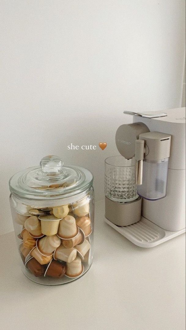 Aesthetic Coffee Station At Home, Glass Jar Kitchen Accessory, Glass Coffee Maker Setup, Minimalist Home Decor With Coffee Maker
