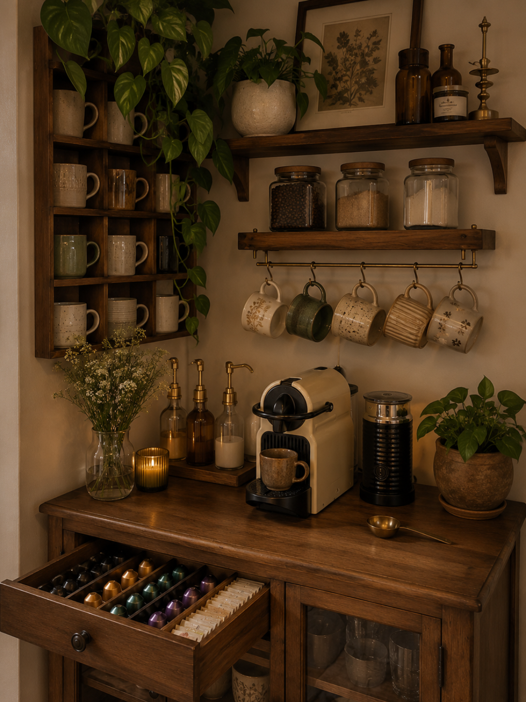 Vintage Cosy Coffee Bar Organizer for a Home Coffee Station