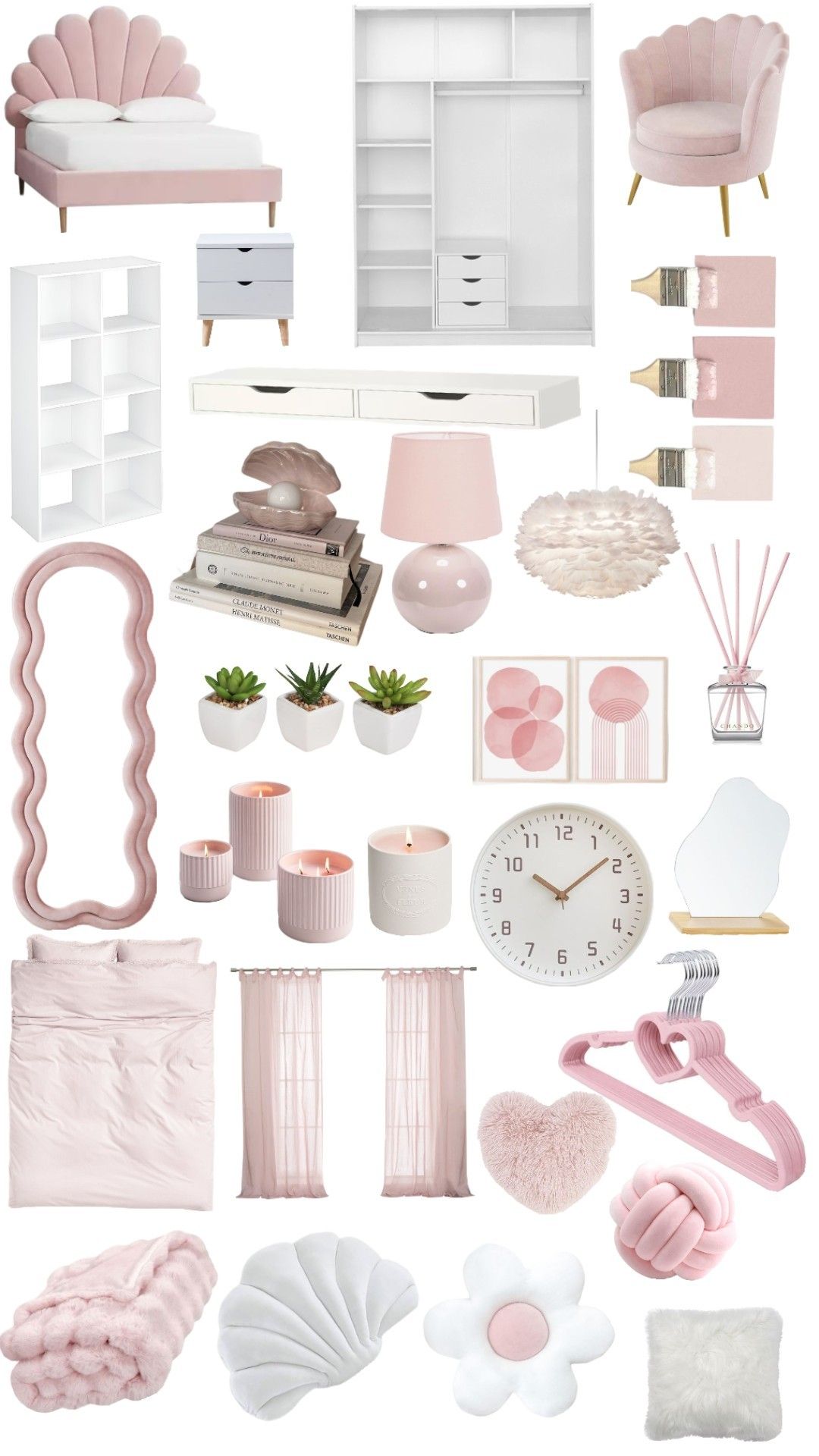 a curated selection of home decor items, including a white MDF wood open wardrobe.