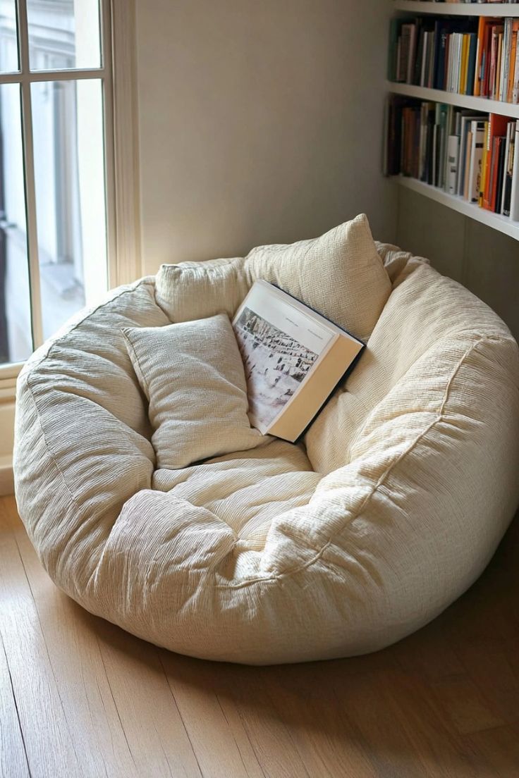 Large Bean Bag Chair, Comfiest Chairs, Reading Seat, Reading Nook Simple, Bedroom Bean Bag Chair