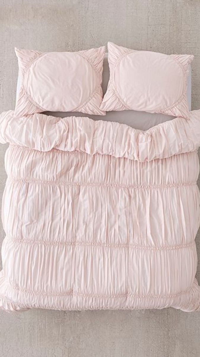 Pink Ruffle Quilt, Melody Cinched Core Duvet Cover, Pink Duvet Cover Aesthetic, Pink Cinched Bedding, Rita Ruffle Comforter, Pink Ruffled Bedspread