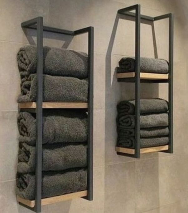 Restroom Towel Storage Ideas, Towel Storage Salon Shelves, Shelves For Salon Towels, Towel Rack Ideas, Salon Towel Storage