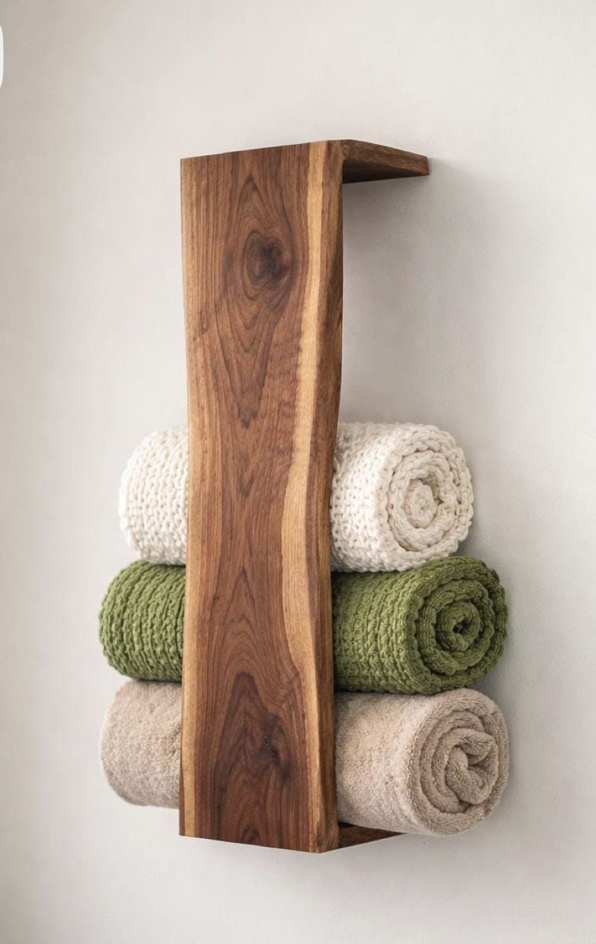 Live Edge Walnut Waterfall Blanket or Towel Shelf