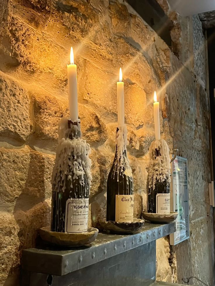 Wine Bottle Shelf Display with Candlelight
