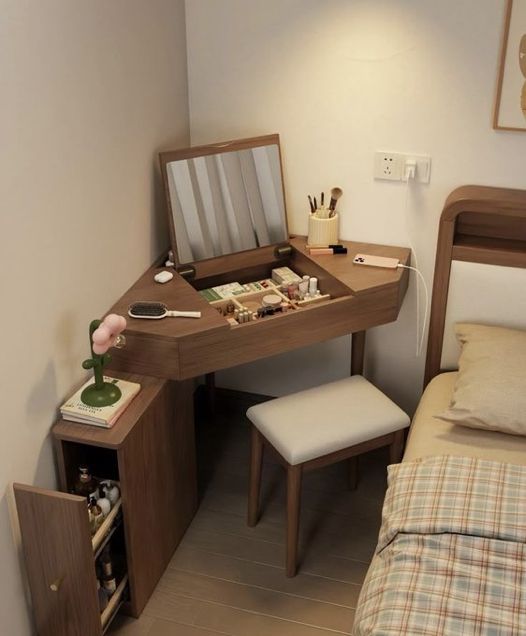 Vanity Corner Ideas Bedrooms, Compact Bedroom Vanity Furniture, Dressing Table In Small Space, Dressing Table In Corner Of Room