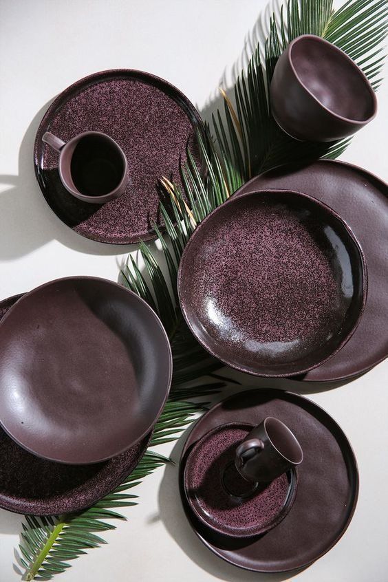 Purple White Dinnerware Set for Kitchen and Dining