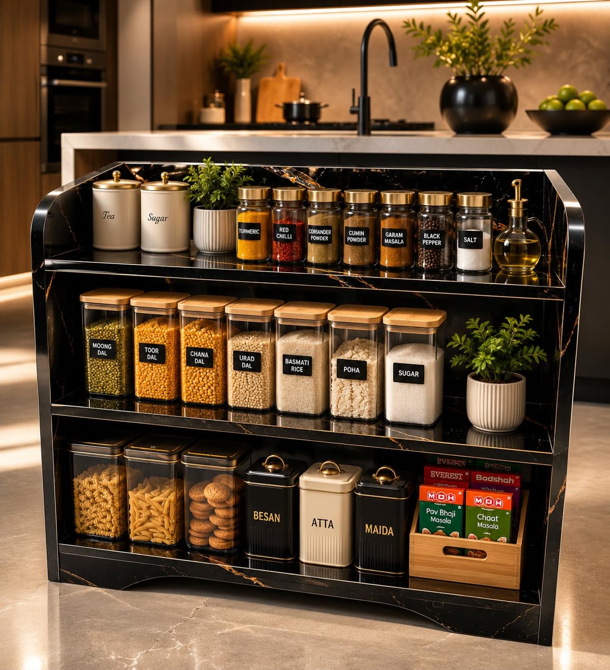 3-Tier Wooden Countertop Storage Rack for Kitchen Organization