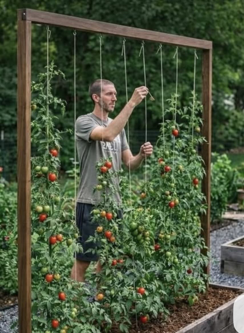 Inground Garden Ideas, Tomato Planting Ideas, Tomato Beds Raised, Tomato Trellis Ideas Diy, Outdoor Vegetable Garden Ideas