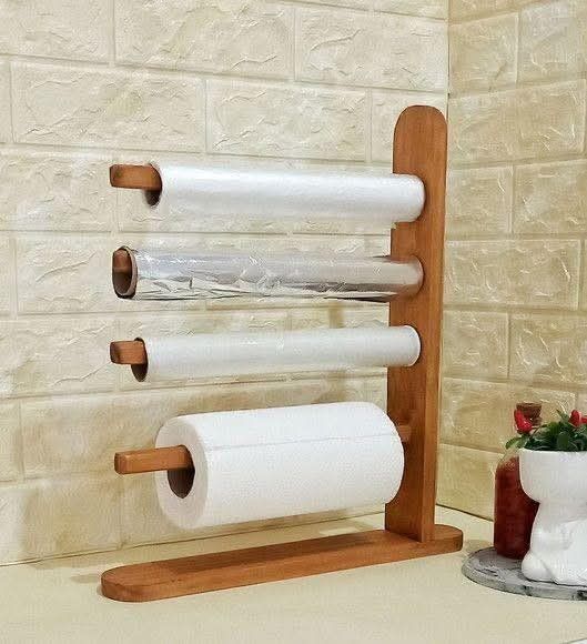 Wooden Kitchen Gadget Holder, Diy Wood Paper Towel Holder, Wooden Paper Towel Holder With Shelf
