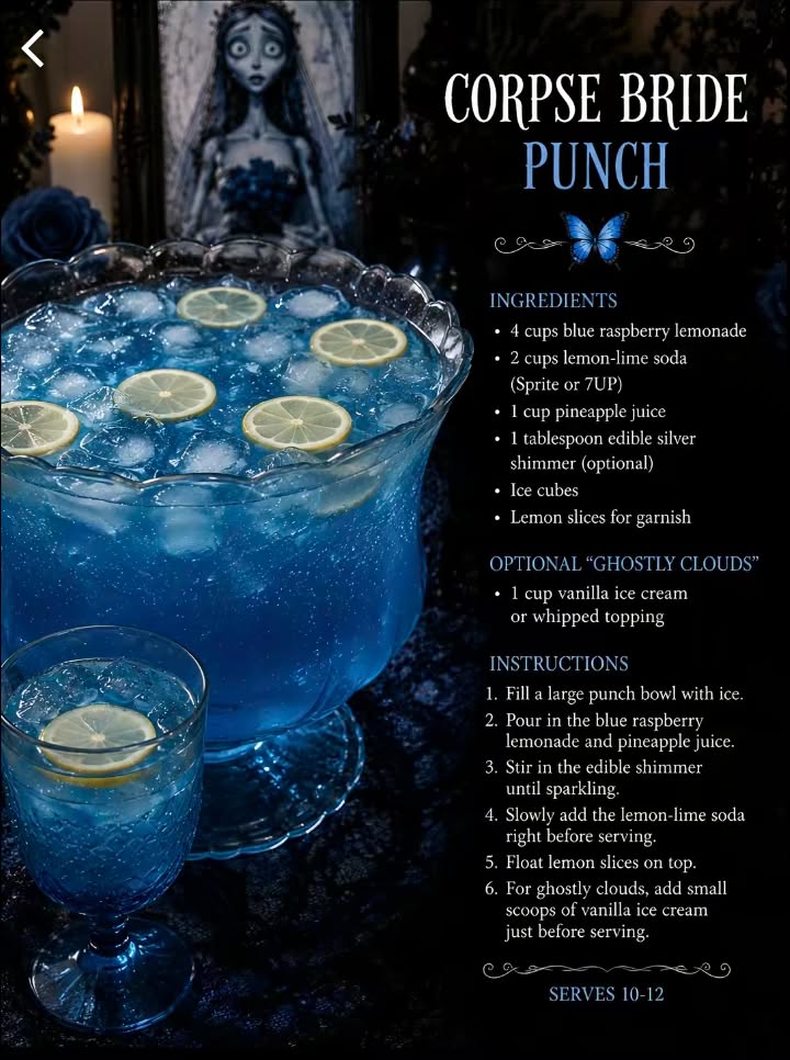 Corpse Bride Themed Dinner, Slytherin Drink, Corpse Bride Food, Corpse Bride Party, Happily Ever After Drink, Corpse Bride Drink