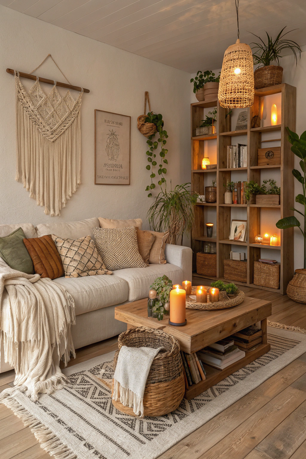 Neutral Boho Living Room with Warm Minimalist Styling