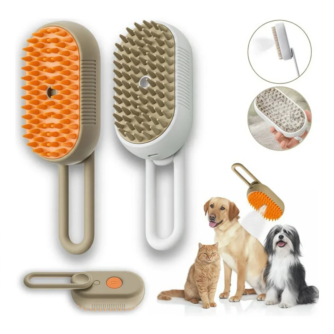 Escova pet com vapor autolimpante para cães e gatos em duas cores