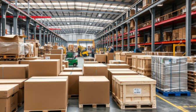 A warehouse where all 4 types of packaging are stored.