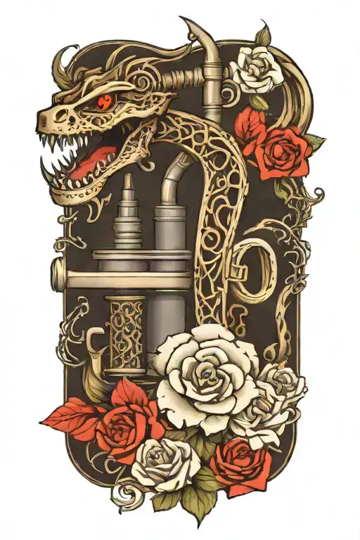 Tattoo Machine With Snake And Flowers