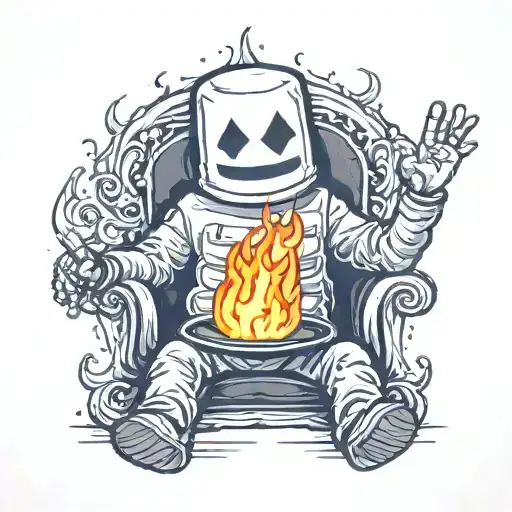 Marshmello Man Roasting People Over An Open Fire Flames