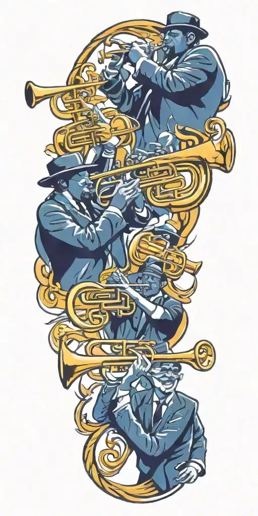 New Orleans Jazz Musicians Playing Trumpet And Piano