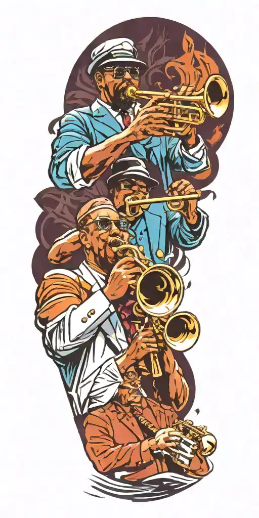 New Orleans Jazz Musicians Playing Trumpet And Piano