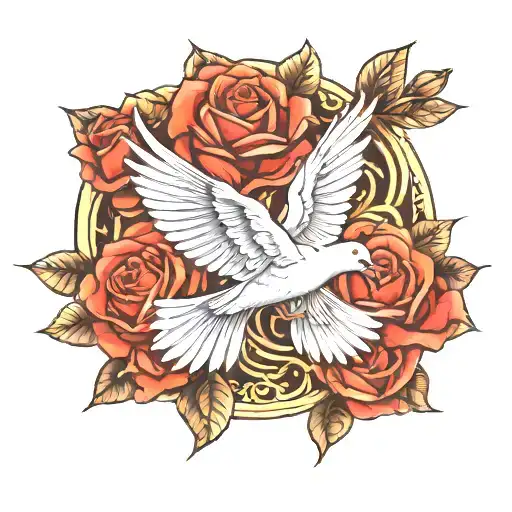 Dove With 3 Roses Intertwined