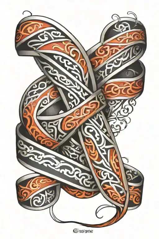 Cancer Ribbon Polynesian Thigh Band Tattoo Design Inspired
