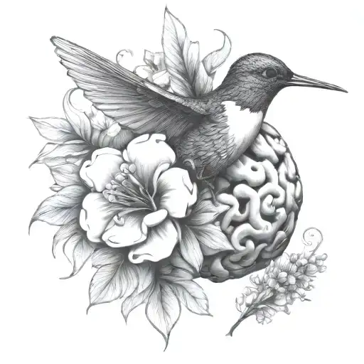 Brain With Flowers Hummingbird
