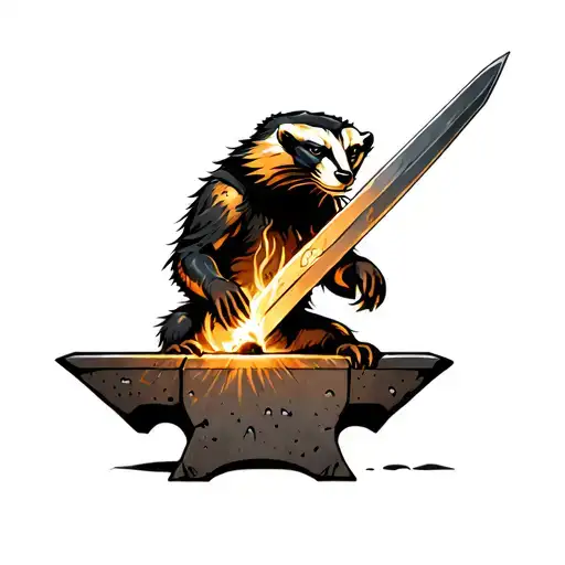 A Honey Badger Forges His Sword On An Anvil