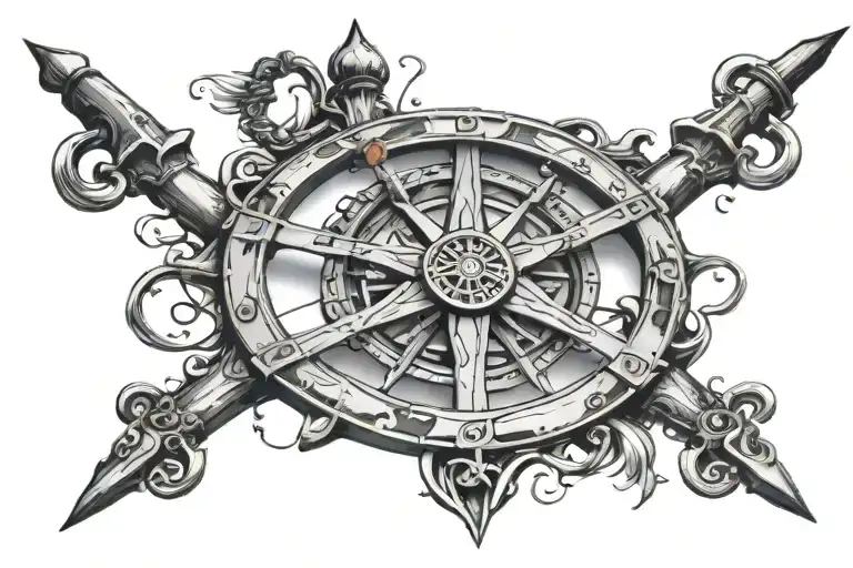 Ship Steering Wheel With Jack Sparrow Compass Design