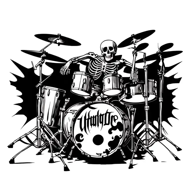 Skeleton Playing Drumset With Lots Of High Energy Playing Thrash Metal Music