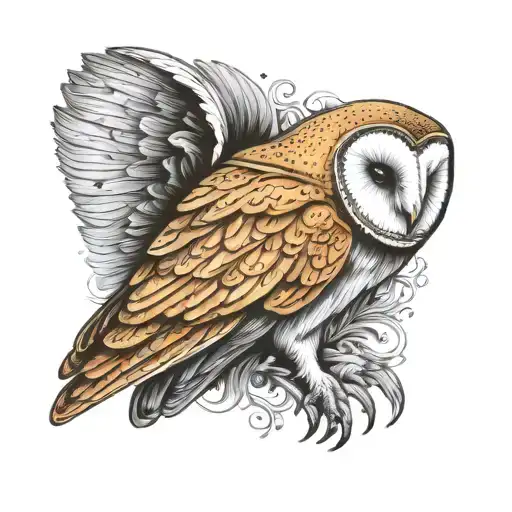 Barn Owl Engraving Tattoo Style Illustration