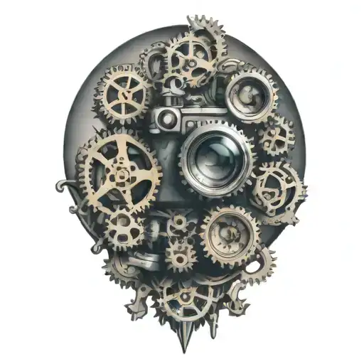 Camera With 3 Pocket Watches Gears Intertwined Within
