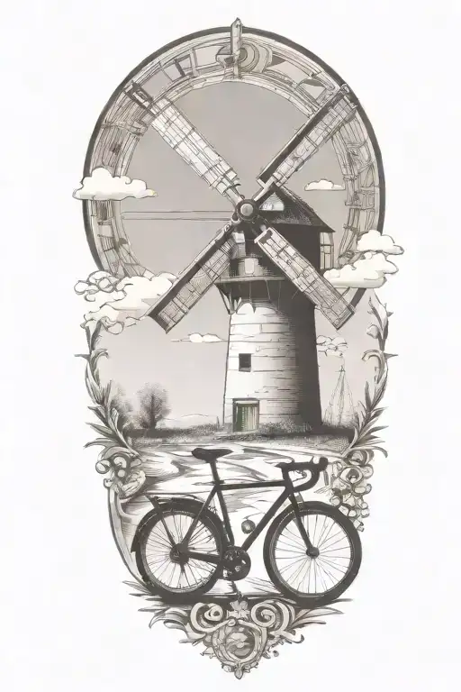 Windmill And Road Bicycle Leaning