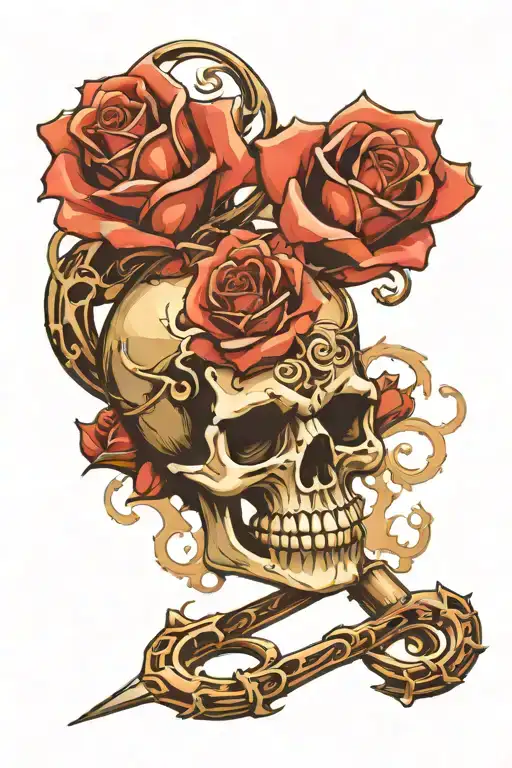 Skull Brass Knuckle Knife Rose Smoke Swirling