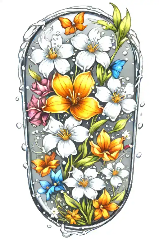 Wildflowers Growing Inside A Rain Drop Flower Intertwined