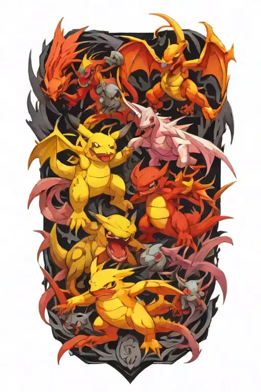 Pokemon And Mainline Video Game Characters Battling In The Form Of Heaven And Hell