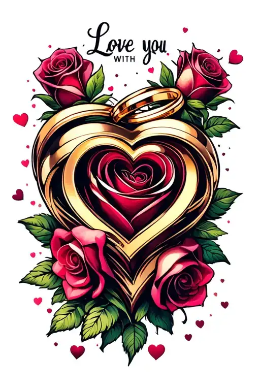Love You With Hearts And Rings And Rose Intertwined