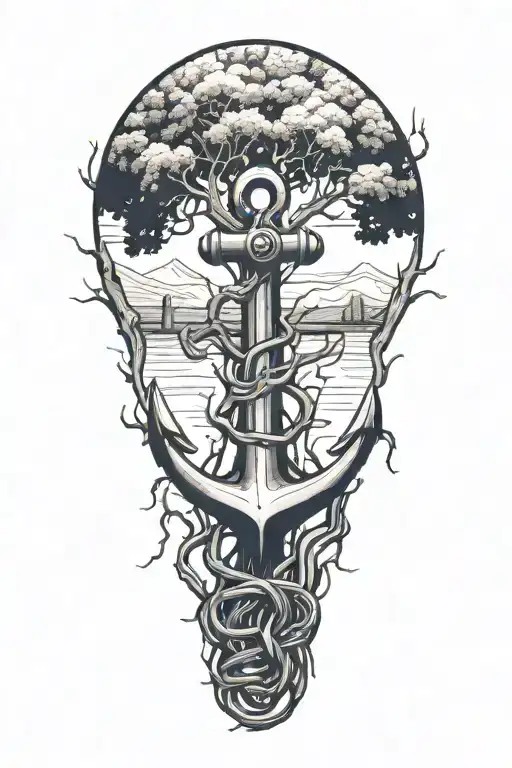 Anchor Wrapped In Tree Roots Reaching Deep