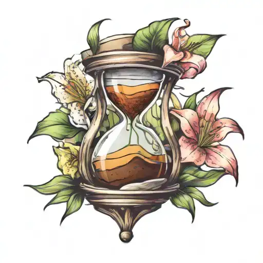 Hour Glass With Lilly Plant Growing