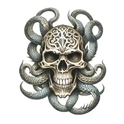 Cool Skull Wild Snake Tatto