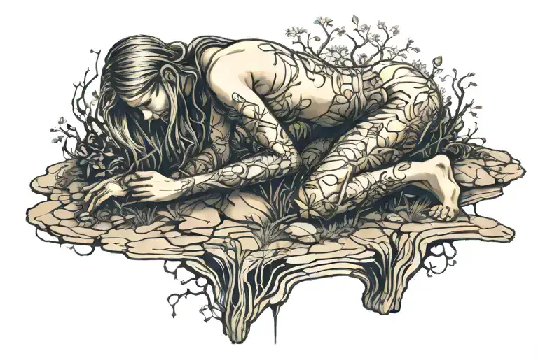 Nature Kneeling Woman